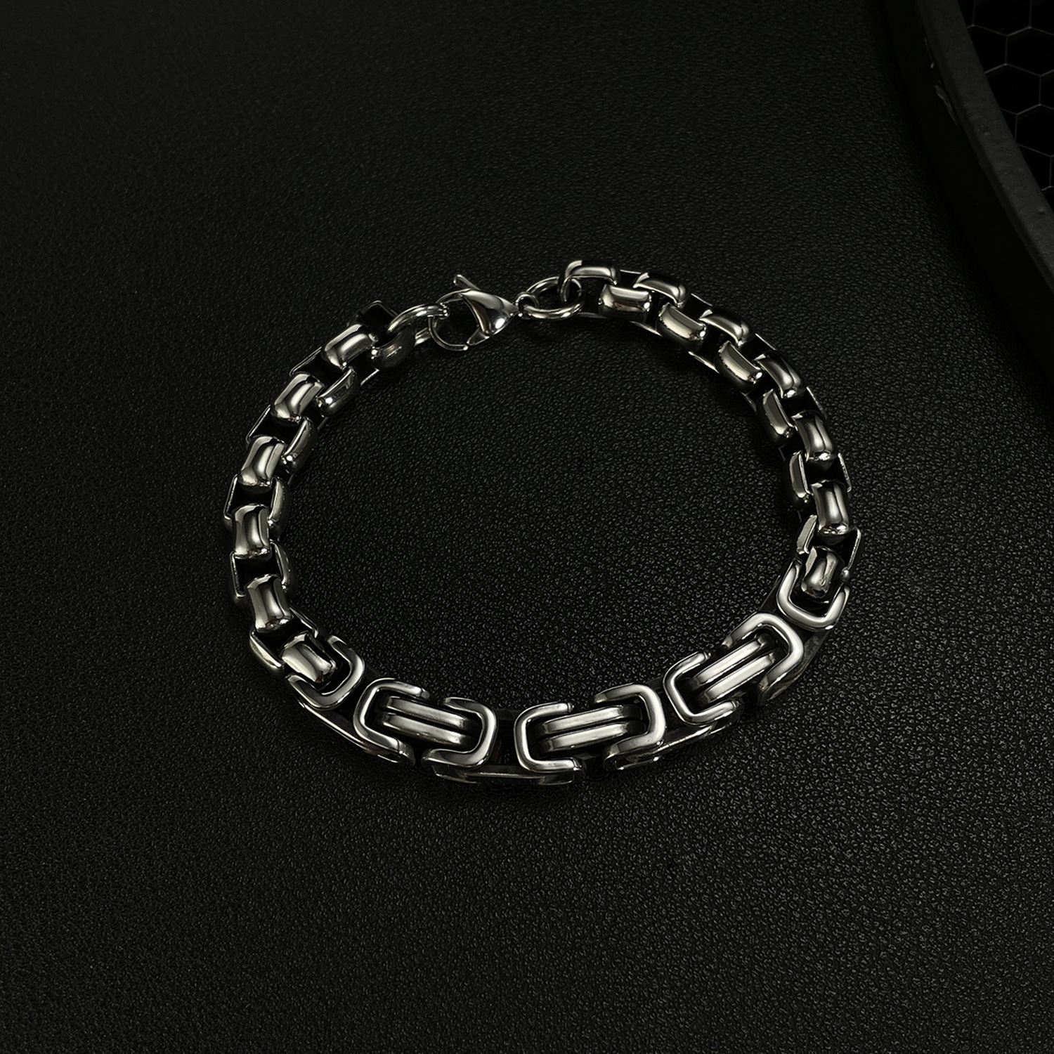 Silver Byzantine Square Box Link Chain Bracelet Stainless Steel Jewelry for Mens Cool Gifts 8mm 8.66inch n1460