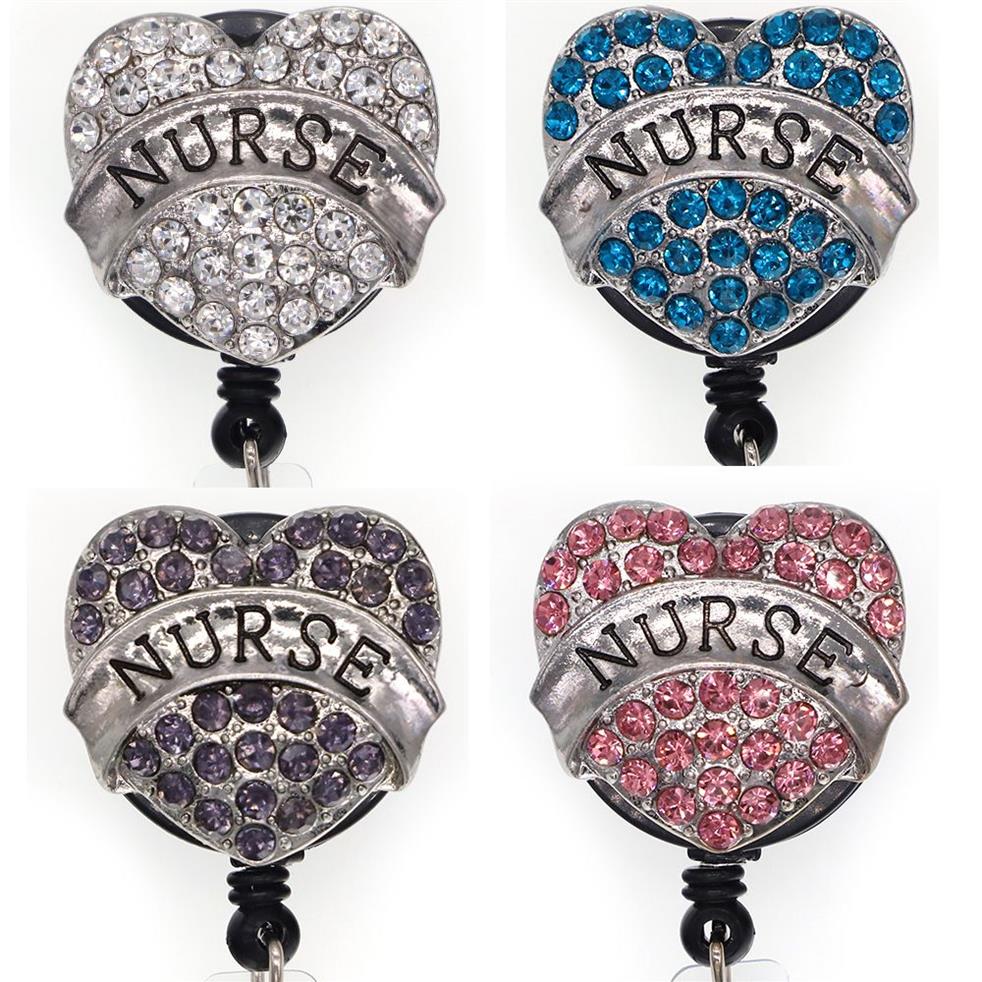 Whole Key Rings Crystal Rhinestone Heart Shape Nurse Name Card Badges Holders For Accessories3122