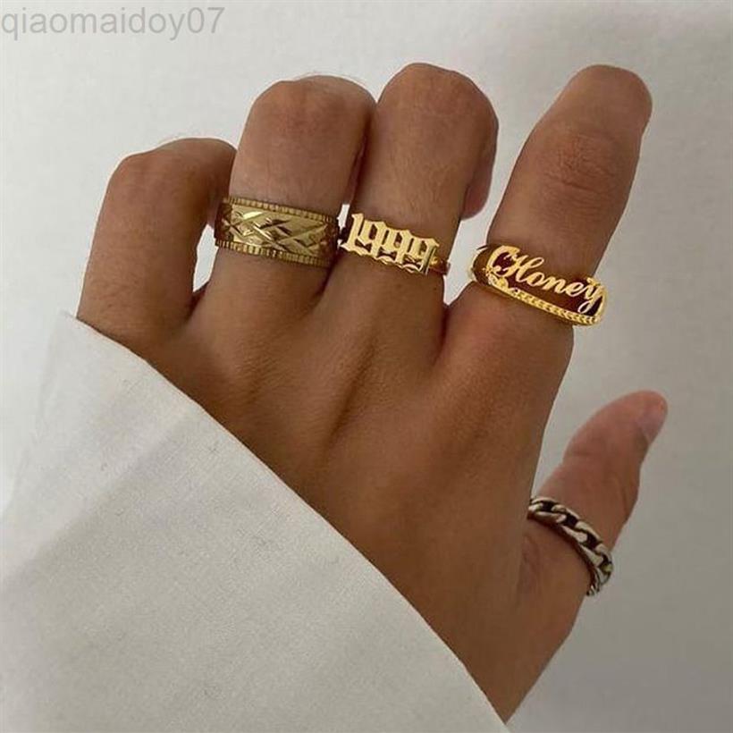 Goth Geboortejaar Ringen Voor Vrouwen Roestvrij Staal Gouden Kleur Ring 2022 Trend Vrouwelijke Mannelijke Jewerly Verjaardag Dag Cadeau Anillos mujer L22282v