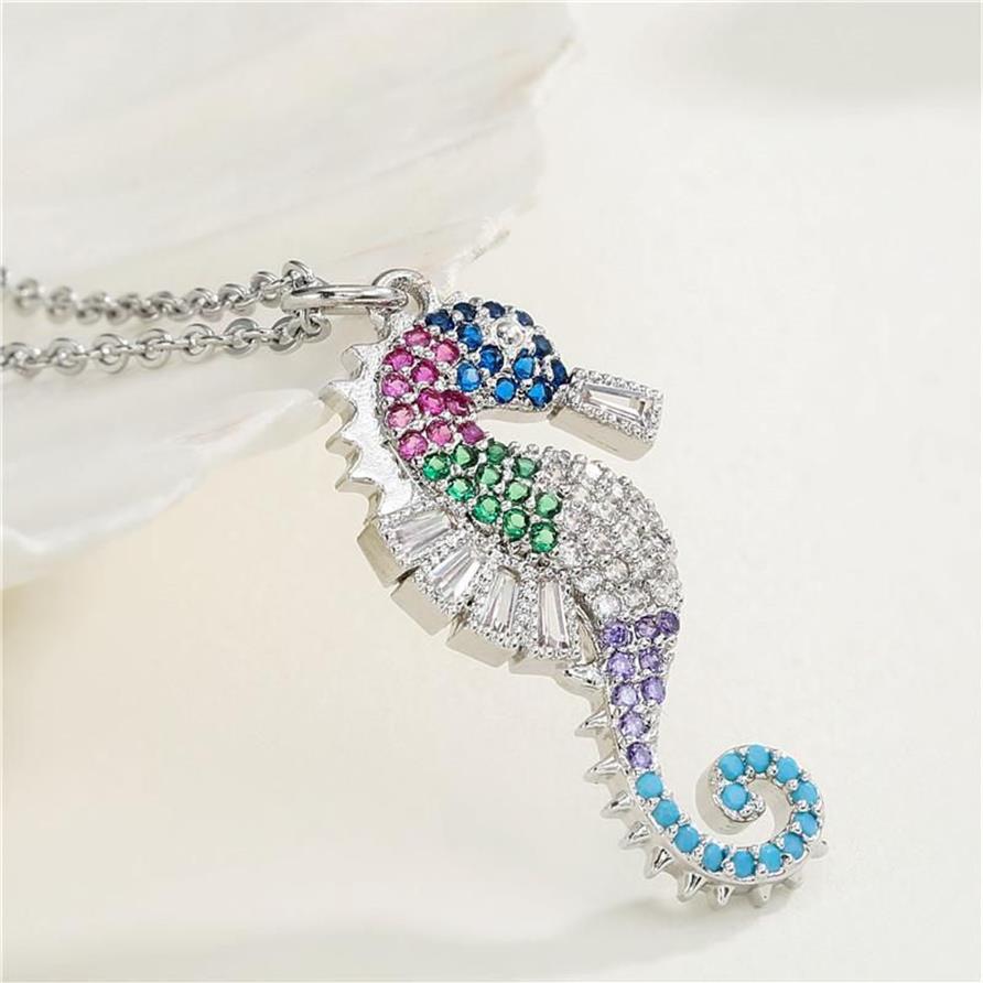 Новое поступление 2020, ожерелье с подвеской из камня CZ, разноцветное ожерелье с подвеской в виде морского конька для женщин и мужчин, подарок, ювелирное изделие193H