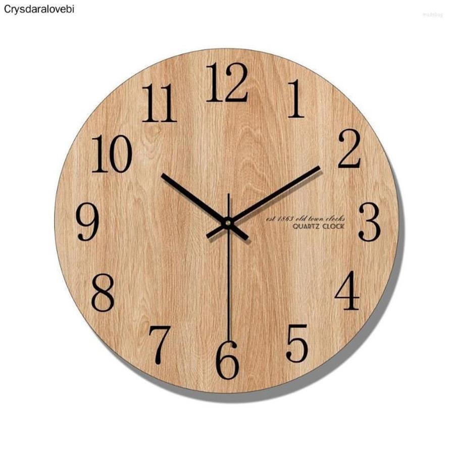 Wandklokken Arabisch Cijfer Ontwerp Ronde Houten Digitale Klok Mode Stille Woonkamer Decor Woondecoratie Horloge Gift338I