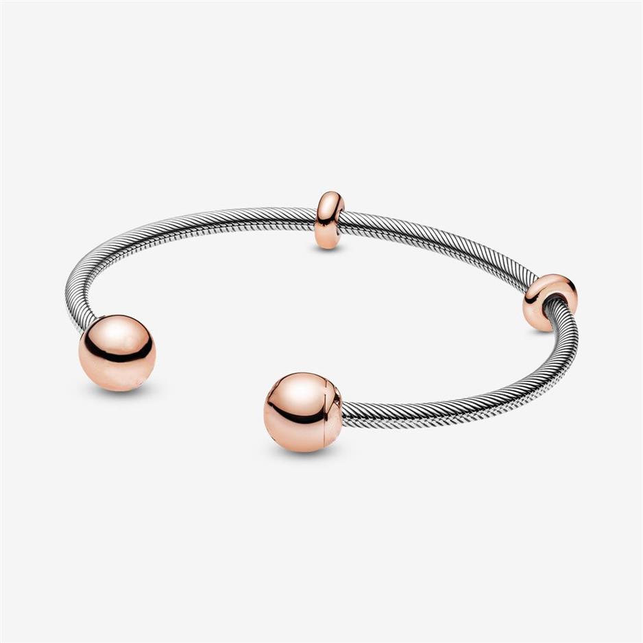 100 ٪ 925 Sterling Silver Rose Gold Moments Snake Chain Style Open Bangle Fashion Completing Jewelry Aceessories Making For204s