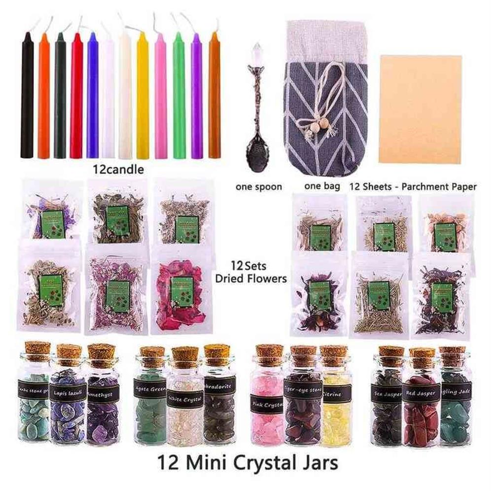 Vanilla Candle Set Witch Toolkit Dried Herbs Prayer Candle Crystal Stone Lovely DIY Witchcraft Supplies Decorate The Living Room H315i