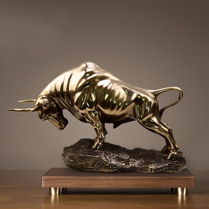 Ny Golden Wall Bull Figurine Street Sculptu Cold Cast Coppermarket Home Decoration Gift for Office Decoration Craft Ornament298L