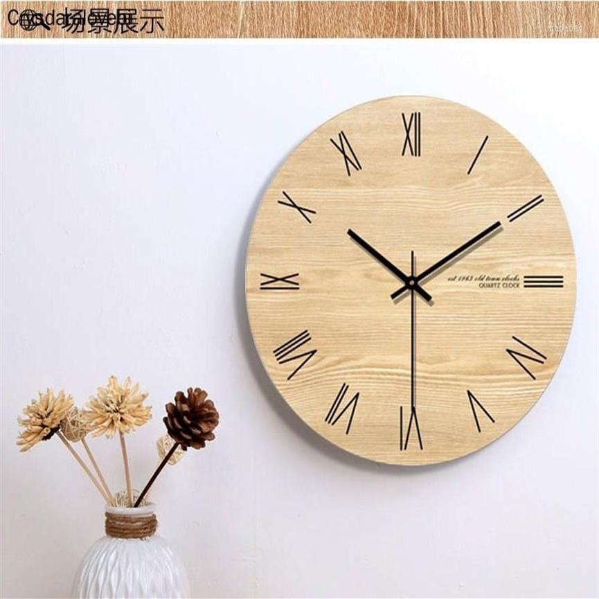 Wandklokken Arabisch Cijfer Ontwerp Ronde Houten Digitale Klok Mode Stille Woonkamer Decor Woondecoratie Horloge Gift338I