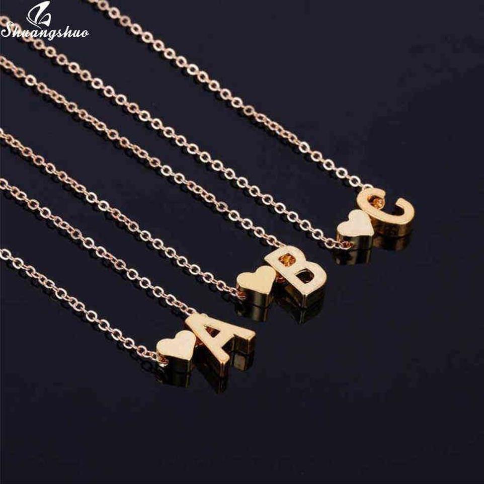 Shuangshuo Tiny Initial S Cute Mini Heart Choker Necklace Chain Love Letter Pendant Women Simple Holiday Collier Girlfriend Gift G249L