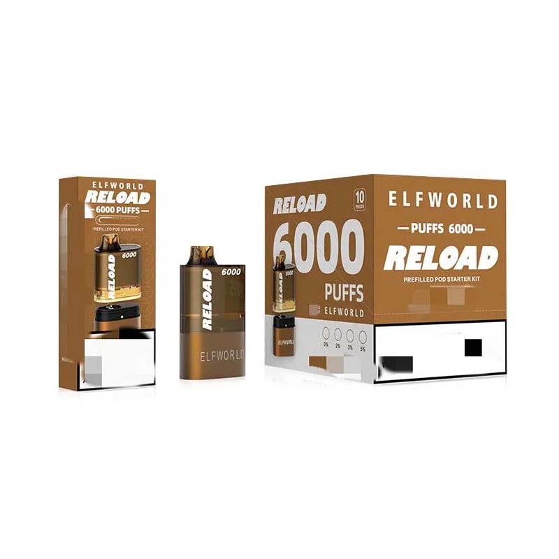 Original ELFWORLD RELOAD 6000 Pod Kit 6k Puff 0/2/3/5 % wiederaufladbare Einweg-E-Zigaretten-Geräte Vape Pen mit Typ-C 650 mAh Batterie vorgefüllt 12 ml Ersetzen Sie VS Vape