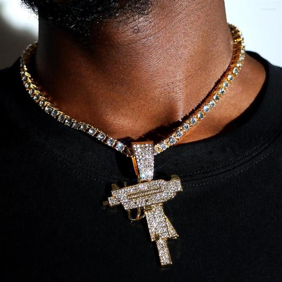 Chains Fashion Shiny Rhinestone UZI Submachine Gun Pendant Necklace For Men Women Iced Out Paved Crystal Tennis Chain Jewelry3188