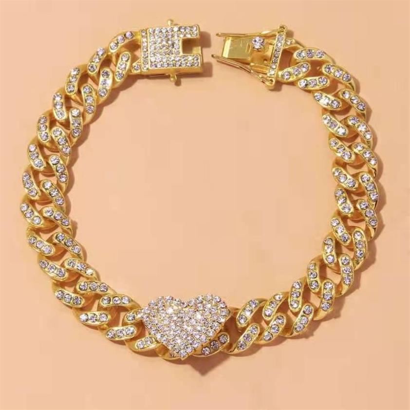 Fußkettchen VCU Chunky Iced Out Miami 12 mm kubanisches Fußkettchen in Herzform für Frauen, Strand, Strass, Liebesanhänger, Armband, Fußkette, Roya22280w