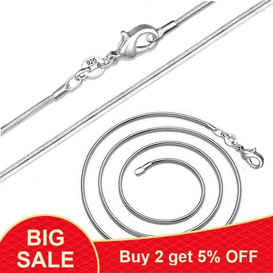 Łańcuchy 1 mm 2mm Oryginalny srebrny naszyjnik łańcucha węża dla kobiet mężczyzn 16-24 cala długość biżuterii Whole251p
