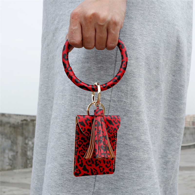 Bangle Bracelet Card Bag Wallet Keychain Wristlet Keyring Leopard Handbag Bracelet Credit Card Holder With Tassel Party Favor Da746