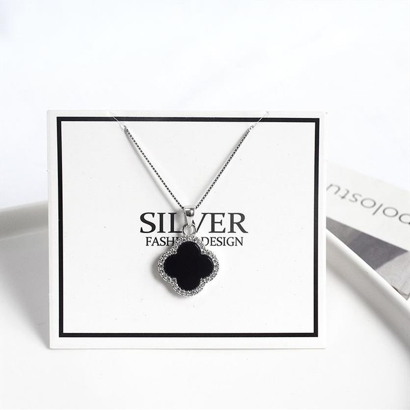 S925 Silver Agate Clover Pendant Korean Chic Women's Temperament Clover Necklace Clavicle Chain Fashion Jewelry254Q