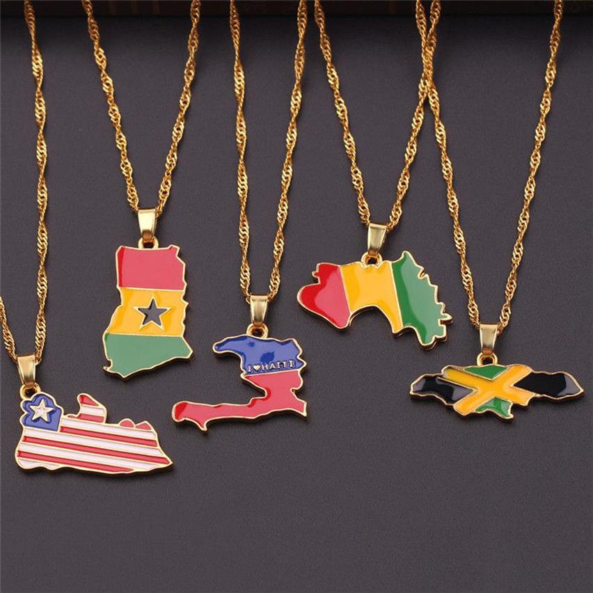 10 stks Nationale Vlag Kaart Hanger Ketting Jamaica Noord-Amerika Zuid-afrika Nigeria Egypte Mode-sieraden Geschenken Voor Vrouwen Kids Y12209m