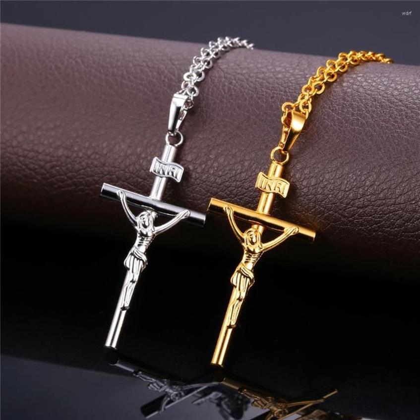 Hanger Kettingen Collare INRI Cross Hangend Mannen Sieraden Goud Zilver Zwart Kleur Religieus Christelijk Kruisbeeld Ketting Vrouwen P579287o