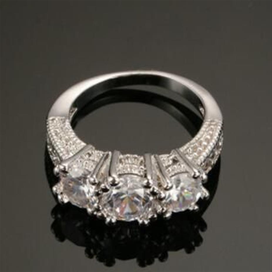 Fashionable 3 25ct 14K White Gold -plated diamond creative Engagement Ring241e