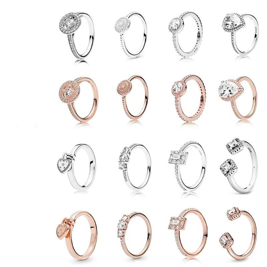 Anéis de cluster de alta qualidade 925 prata rosa ouro amor nó charme luz de conto de fadas anel de cadeado original jóias for253f