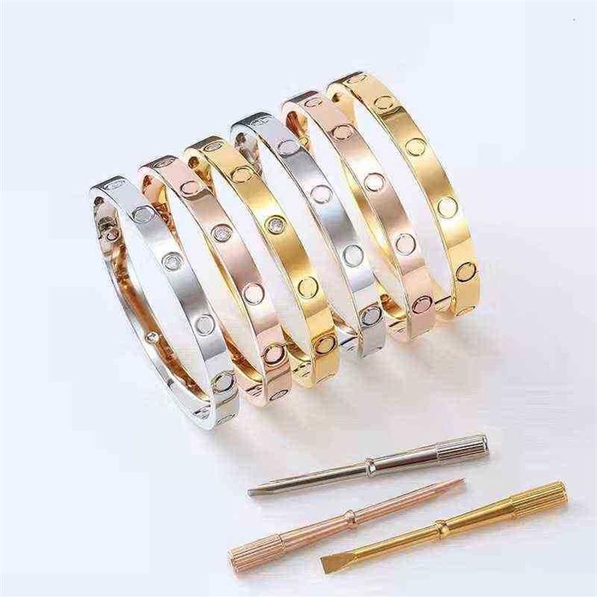 Letter Bangle Manchetarmband ontwerper schroefarmbanden schroevendraaier titanium staal goud zilver 4CZ boor voor dames heren feestcadeau d2519