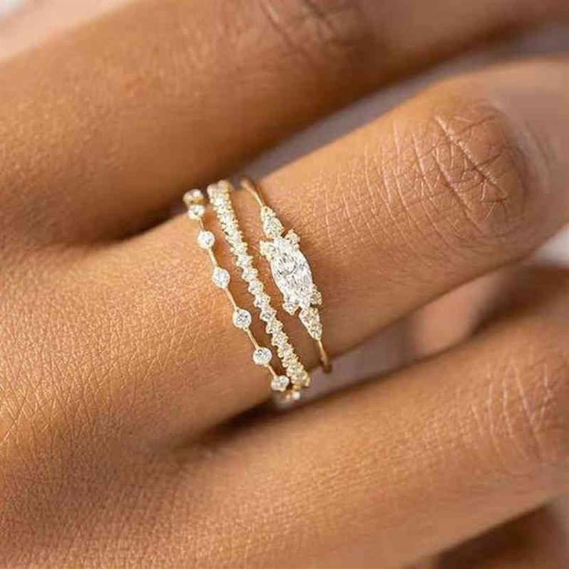 Boho 4st Set Luxury Blue Crystal Rings for Women Fashion Yellow Gold Color Wedding Jewelry Accessories Gifts Löfte Ring230A