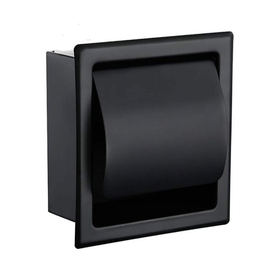 Suporte de papel higiênico embutido preto, construção de metal 304, parede dupla, caixa de papel de rolo de banheiro 200923208m