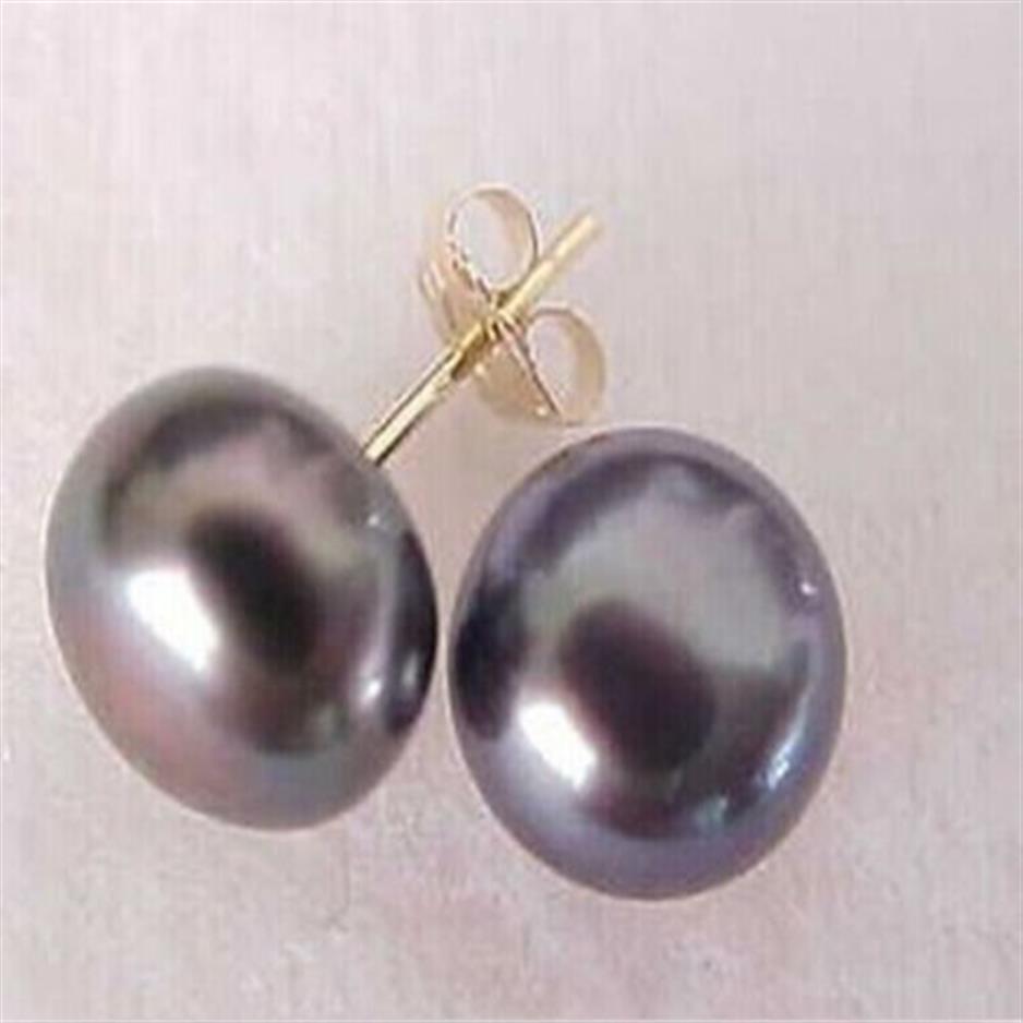 Boucles d'oreilles à tige en perles noires de Tahiti 8-9 mm OR 14 carats box271x