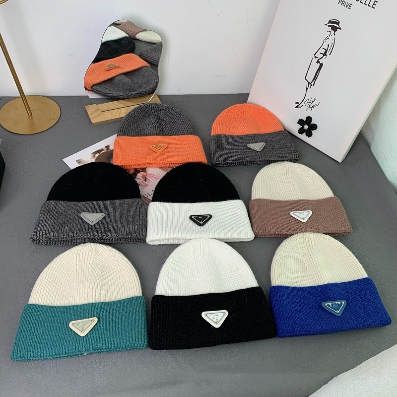Высококачественный роскошный дизайнер Beanie Splice Colors Шляпы мода Инвертированные треугольные логотип.