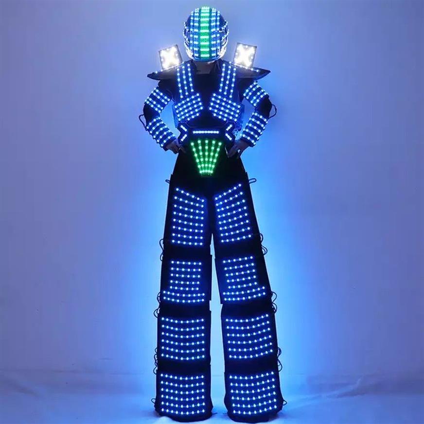 LED Robot Costume RGB Change Color LED Clothing Helmet Stilts Walker Robot283h