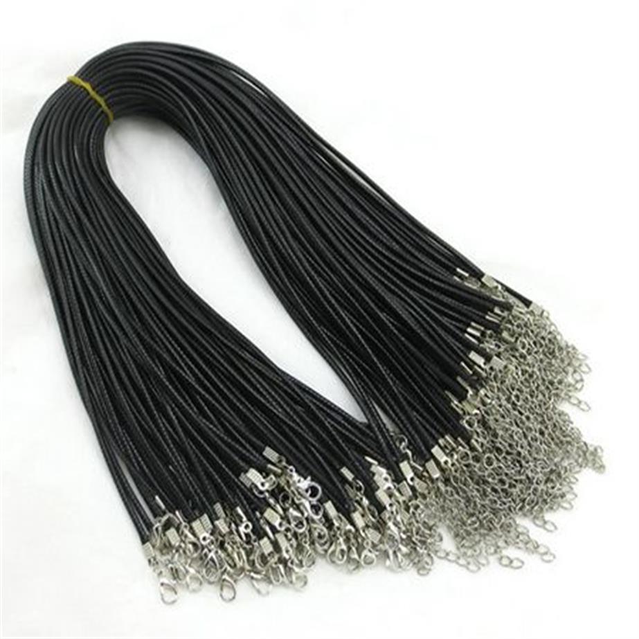 1 5mm Black Wax Leather Snake chains bracelets Beading Cord String Rope Wire 45cm 5cm Extender bracelet ChainLobster Clasp 255l