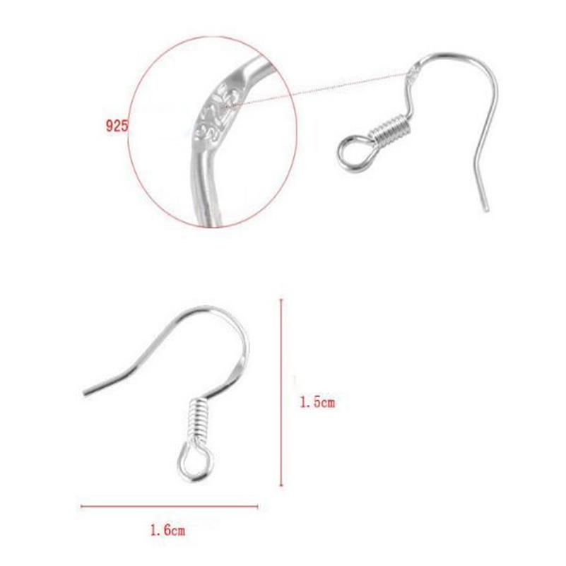 Résultats de boucles d'oreilles en argent Sterling 925, crochets en fil de poisson, crochet en fil d'oreille, crochets français, bijoux DIY, marque d'hameçon de poisson de 15mm, 9252712