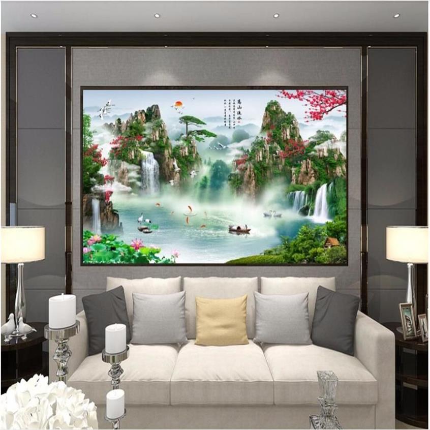 Papel tapiz 3d personalizado po mural paisaje chino cascada Fondo pared decoración del hogar sala de estar papel tapiz para habitación para paredes 3 d304p