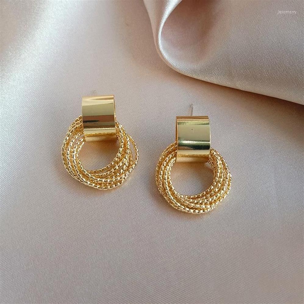 Boucles d'oreilles à clous pour femmes, couleur or Simple, Vintage, petit cercle, pompon, Piercing pour femmes, charme coréen inhabituel, bijoux d'oreille 203V