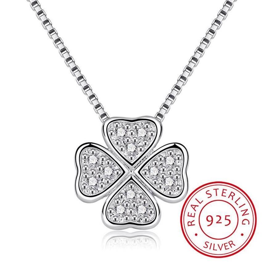 Catene Veri gioielli in argento sterling 925 Love Clover Collane Pendenti Strass Moda Choker Maxi Collana Donna Collar314f