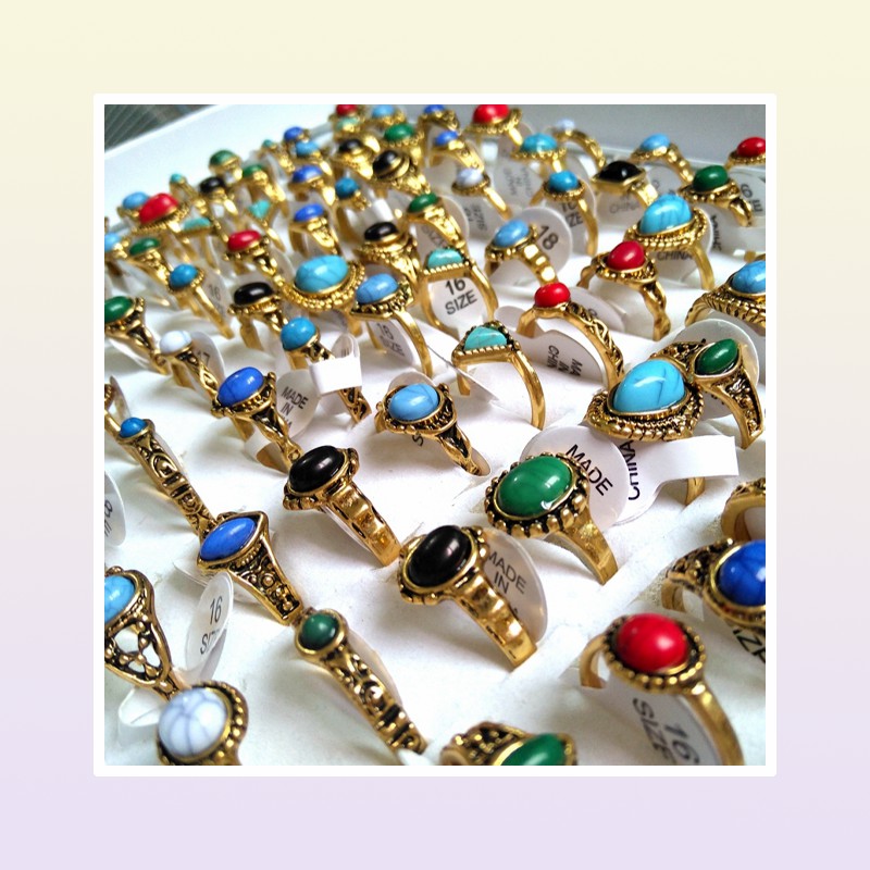 Whole Mixed Turquoise female women girls Rings Cool Rings Unique fashion gold Vintage Retro Jewelry56733224898751