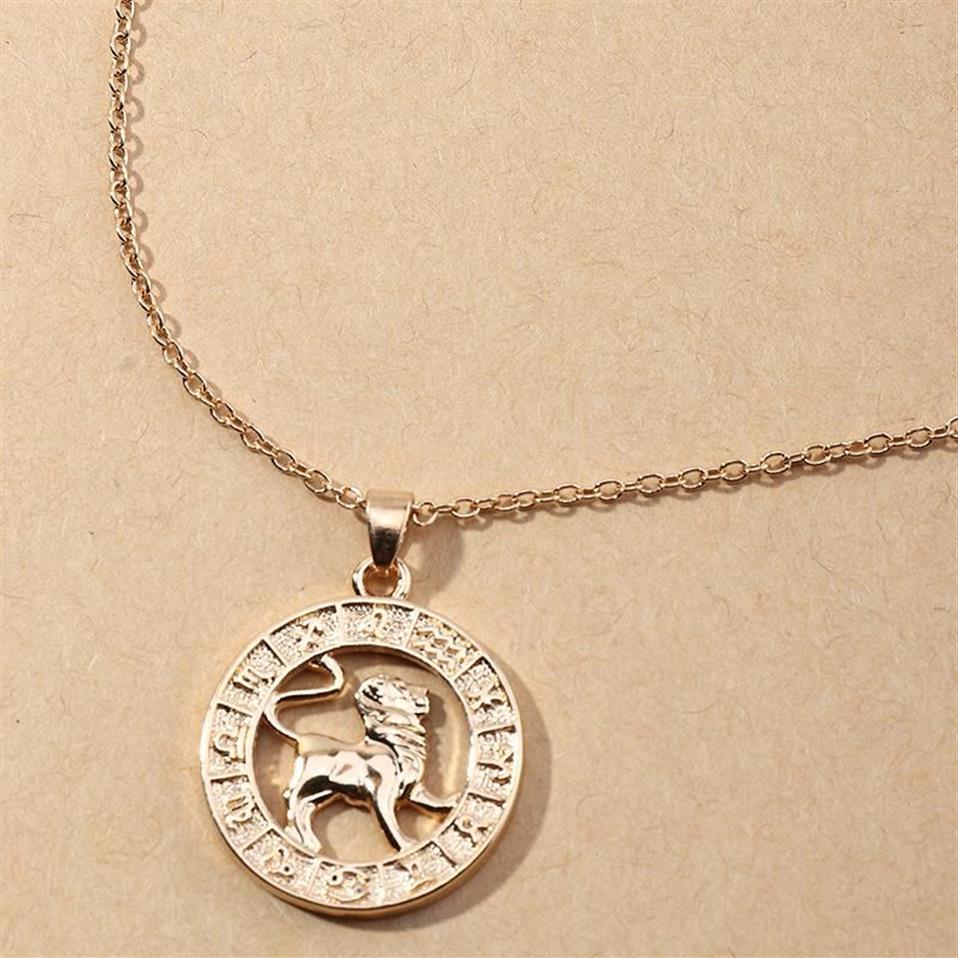 Vintage złoto dwanaście konstelacji naszyjnik dla kobiet dziewczęta mężczyznę zodiaku symbol wisior wisior obfity naszyjniki łańcuchowe