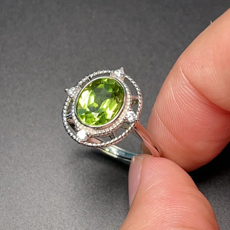 2ct Natuurlijke Peridot Ring voor Vrouw Solid 925 Zilveren Peridot Sieraden met 3 Lagen Goud Palting Klassieke Edelsteen Zilveren Ring