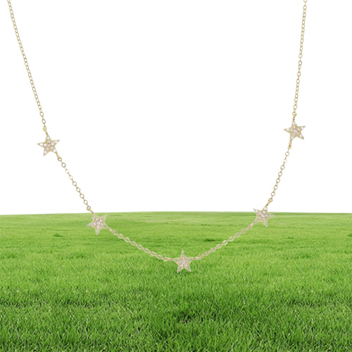 925 Sterling Silver Star Necklace Micro Pave CZ CZ Söt stjärn Charm Delikat minimal fin Silver Chain Choker Charming Necklace7939714