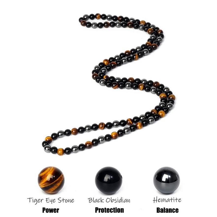 Zincirler Hematit Obsidian Tiger Göz Boncuklar Kolyeler Erkek Moda Üçlü Koruma Kadınları Manyetik Sağlık Jewelrychains269b