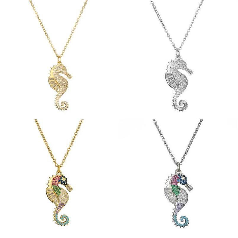 Новое поступление 2020, ожерелье с подвеской из камня CZ, разноцветное ожерелье с подвеской в виде морского конька для женщин и мужчин, подарок, ювелирное изделие193H
