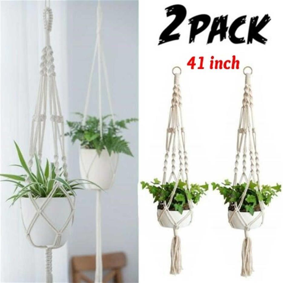 2 Pack 41 inch Handmade Home Garden Plants Hanging String Plant Hanger Macrame Home Decor Pots Basket Hanging Strings 210615268T