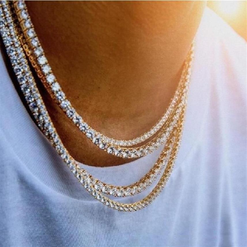 Catene ghiacciate da uomo Hiphop Catene con diamanti Ghiacciate Catena da tennis Collana di gioielli Hip Hop 3mm 4mm Collane a catena in oro argento2850