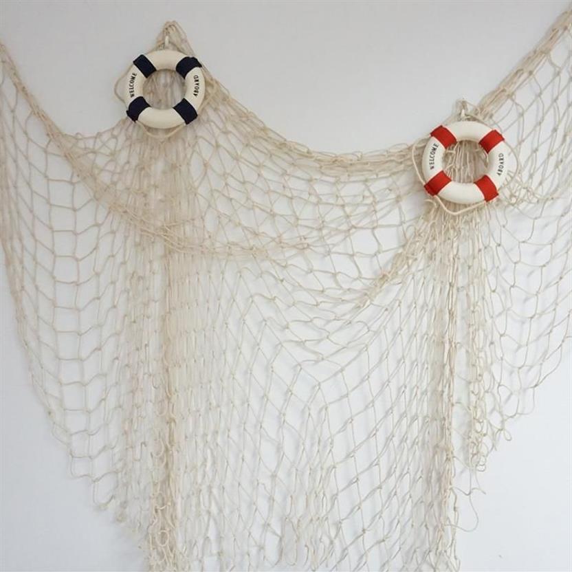 Blinds 100 200CM Fishing Nets Cloth Lifebuoy Mediterranean Style Swim Ring Accessorie Po Props Nautical Decor 3D Sticker Craft207f