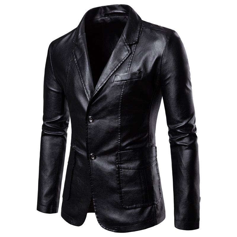 Manteaux d'extérieur pour hommes Cuir Faux Cuir Version coréenne de la veste en cuir PU pour hommes européens et américains, printemps et automne nouvelle veste en cuir à col de costume pour hommes