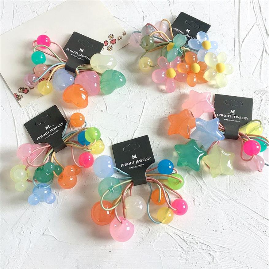 5 pezzi / set dolce carino acrilico colori caramelle gelatina cuore piccoli fiori elastico bambini ragazza moda accessori capelli212N