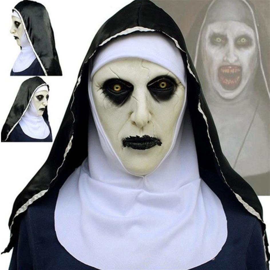 Masques de fête La nonne Masque d'horreur Cosplay Valak Masques effrayants en latex avec foulard Casque intégral Accessoires de fête d'Halloween 220908244j