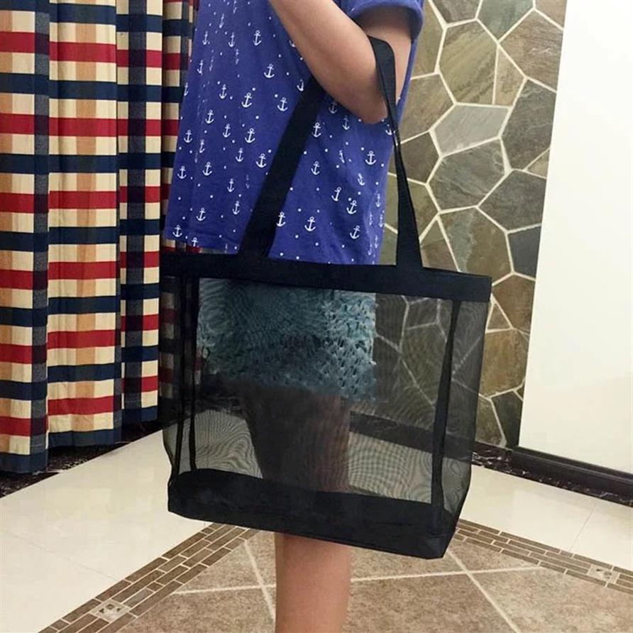 Mode noir C maille grande capacité sac à provisions plage épaule balle sacs de rangement portables pour dames articles WOGUE préférés vip gif247p