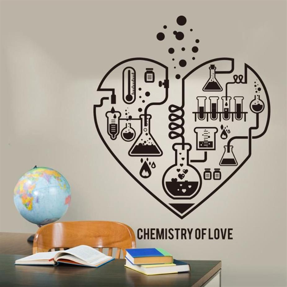 Adesivos de parede Grande Química Ciência Abstrata Coração Decalque Laboratório Sala de Aula Geek Valentine Adesivo LW3183019