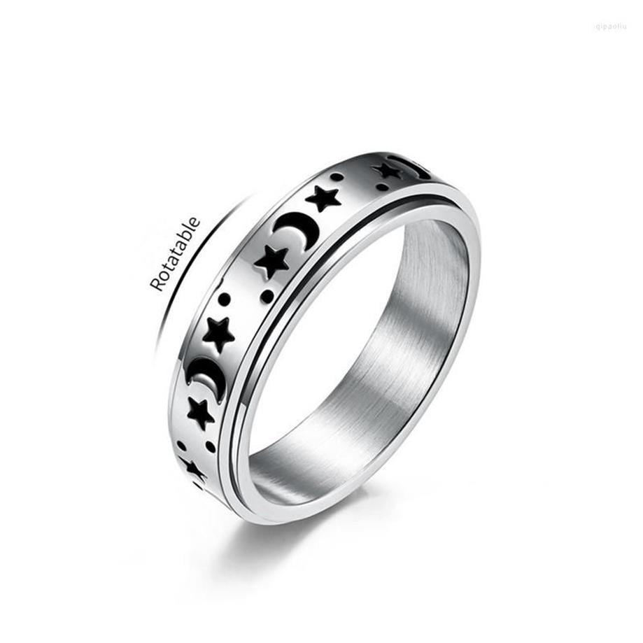 Anneaux de cluster Anxiété Fidget 6mm en acier inoxydable Moon Star Spinner Ring pour femmes hommes taille 5-12261x