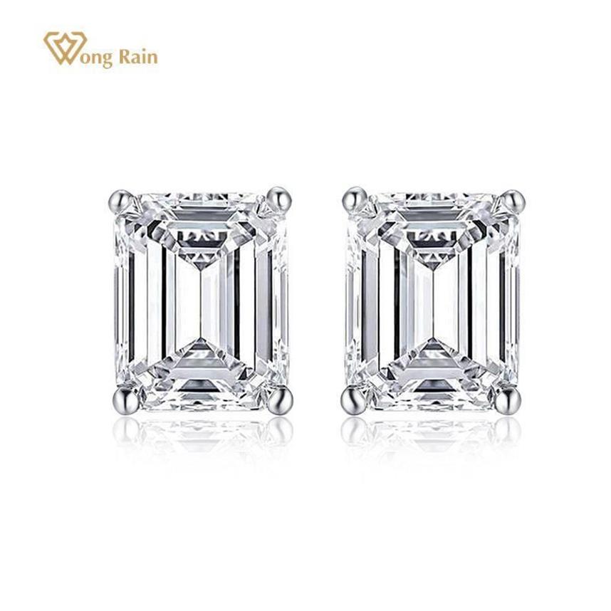 Stud Wong Rain 925 Corte de esmeralda de prata esterlina criada Moissanite Gemstone Diamonds Brincos de ouro brancos noivado de jóias finas326z