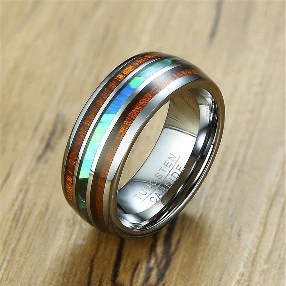 Vnox 8mm volframkarbidring för män trä mönster färgat unikt bröllop band avslappnad gentleman anel smycken y1128245e