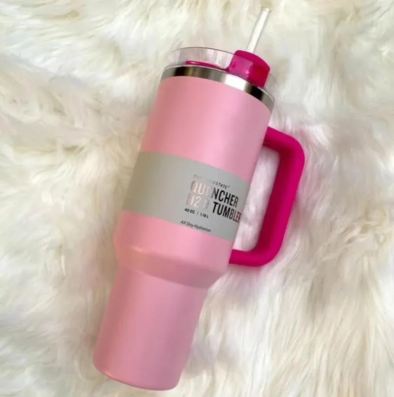 PINK Flamingo 40oz Quencher H2.0 Coffee Mugs Cups outdoor camping travel Car cup Stainless Steel Tumblers Cups Silicone handle Valentine`s Day Gift 1:1 Same Logo GG1116