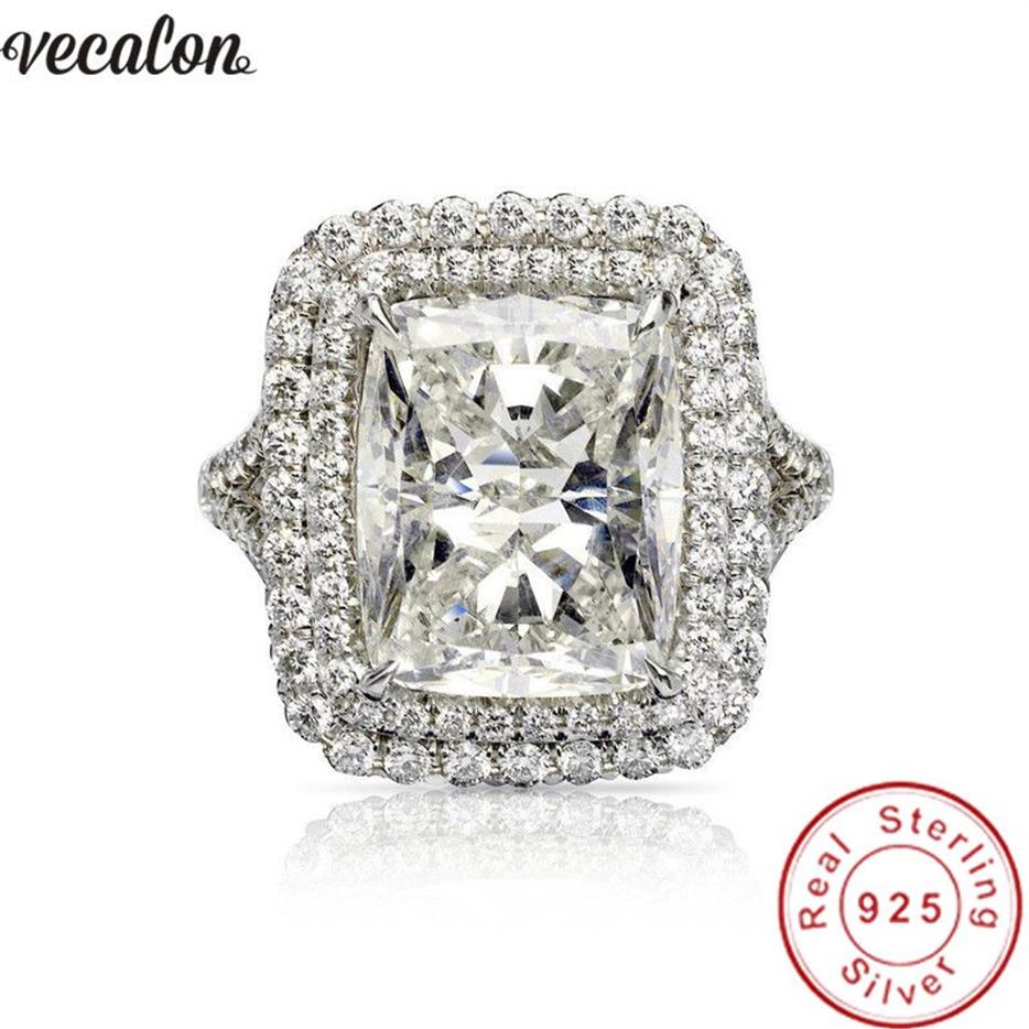 Vecalon Big Court Promise Ring 925 Sterling Silver Princess 8ct 5A CZ 약혼 웨딩 밴드 반지를위한 남성 보석류 267R